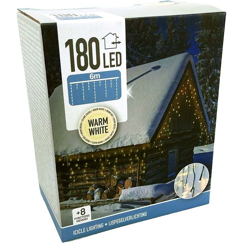 IJspegel verlichting - 180 LED - 6 meter - warm wit - 8 lichtfuncties IJspegel verlichting - 180 LED - 6 meter - warm wit - 8 lichtfuncties - Afbeelding 2