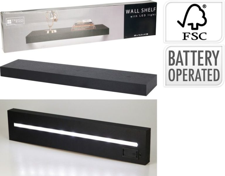 Wandplank met LED verlichting - Zwart