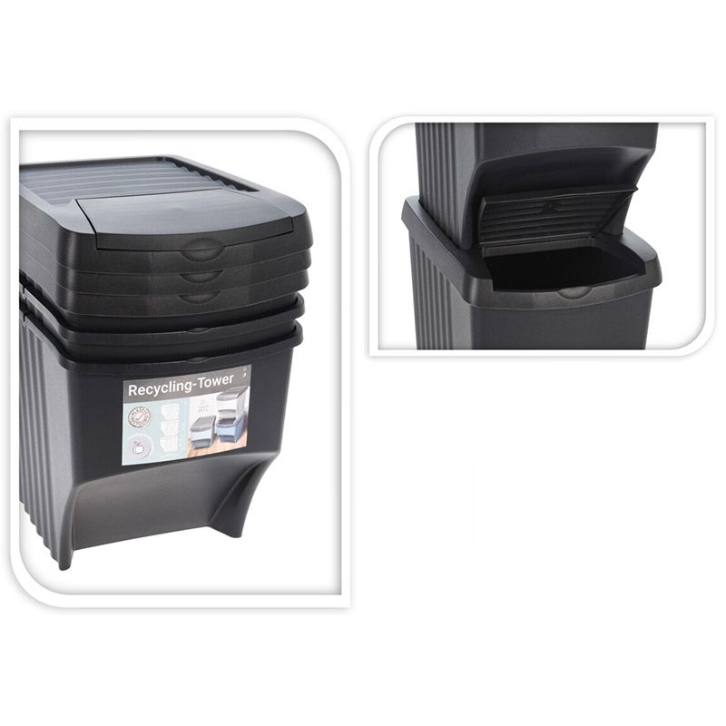Afvalscheidingsbakken - Stapelbaar - Kunststof - 3 x 22 liter Afvalscheidingsbakken - Stapelbaar - Kunststof - 3 x 22 liter - Afbeelding 2