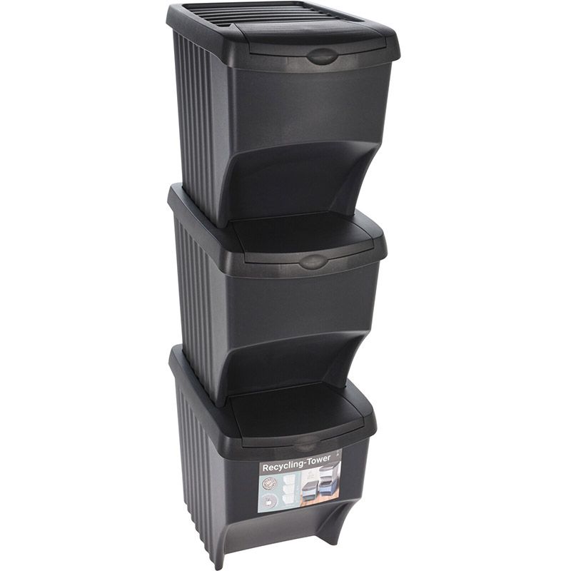 Afvalscheidingsbakken - Stapelbaar - Kunststof - 3 x 22 liter Afvalscheidingsbakken - Stapelbaar - Kunststof - 3 x 22 liter - Afbeelding 3