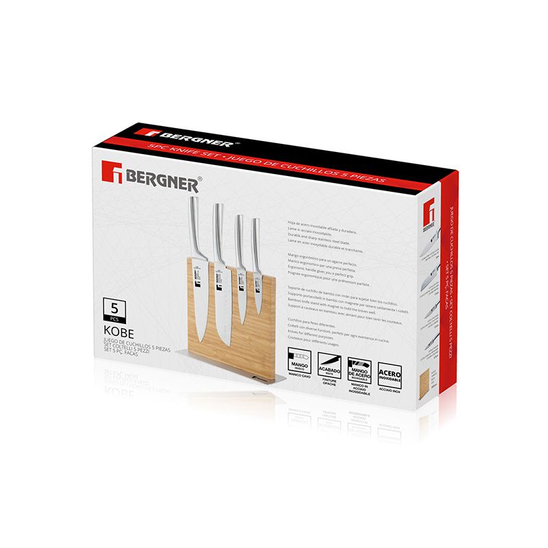 Bergner Messenset met Magneetblok - 5 delig - RVS en bamboe Bergner Messenset met Magneetblok - 5 delig - RVS en bamboe - Afbeelding 9
