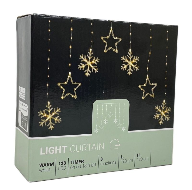 Kerstverlichting Lichtgordijn -Sterren - Sneeuwvlokken - 120x120cm - op batterijen Kerstverlichting Lichtgordijn -Sterren - Sneeuwvlokken - 120x120cm - op batterijen - Afbeelding 2