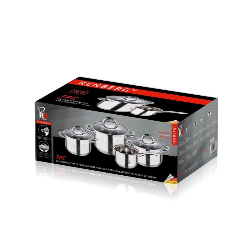 Renberg Alexander Pannenset RVS - Inductie - 7 delig - 4 Kookpannen Ø 16 - 18 - 20 - 24 cm + 3 Deksels Renberg Alexander Pannenset RVS - Inductie - 7 delig - 4 Kookpannen Ø 16 - 18 - 20 - 24 cm + 3 Deksels - Afbeelding 3