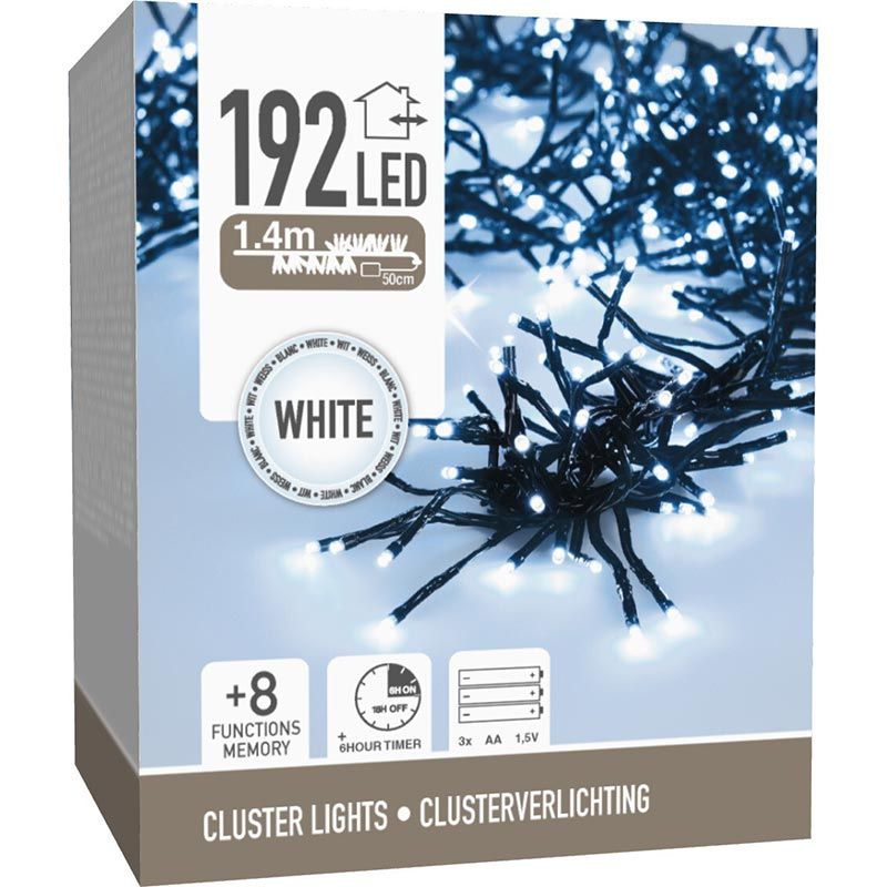 Clusterverlichting 192 led - 1.4m - wit - Batterij - Lichtfuncties - Geheugen - Timer Clusterverlichting 192 led - 1.4m - wit - Batterij - Lichtfuncties - Geheugen - Timer - Afbeelding 3
