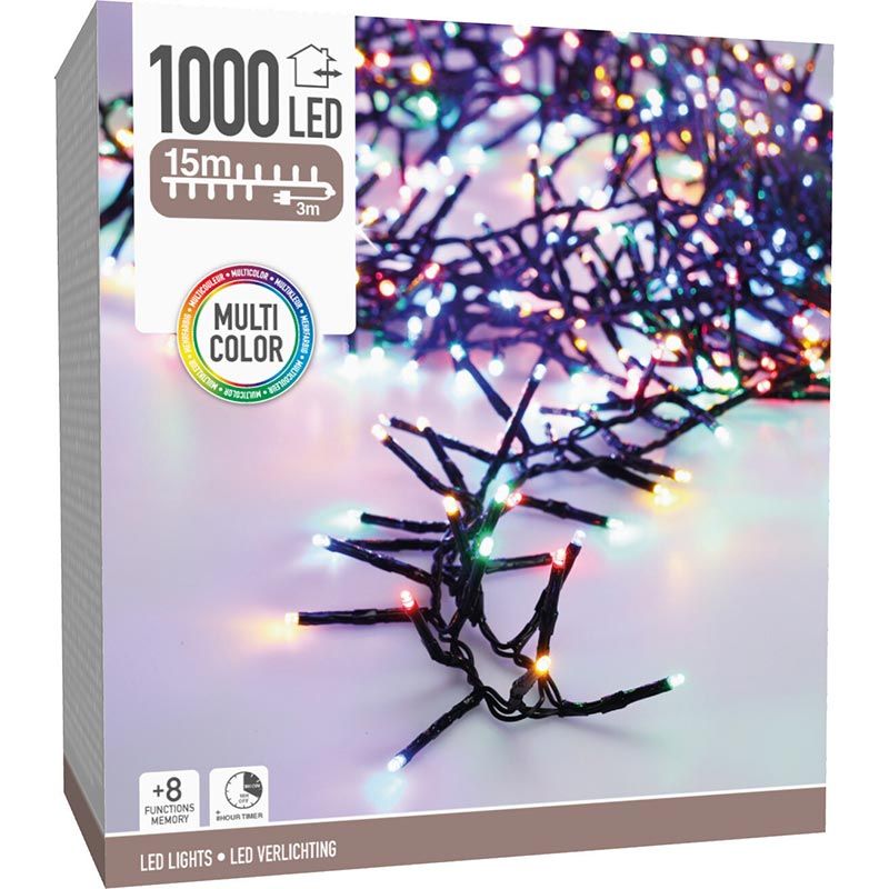 Maxi Cluster Kerstverlichting - 1000 led - 15m - multicolor - Timer - Lichtfuncties - Geheugen - Buiten Maxi Cluster Kerstverlichting - 1000 led - 15m - multicolor - Timer - Lichtfuncties - Geheugen - Buiten - Afbeelding 2