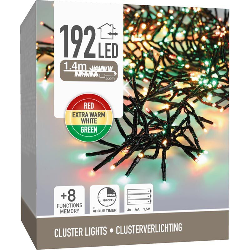 Clusterverlichting 192 led - 1.4m - three tone traditional - Batterij - Lichtfuncties - Geheugen - Timer Clusterverlichting 192 led - 1.4m - three tone traditional - Batterij - Lichtfuncties - Geheugen - Timer - Afbeelding 4