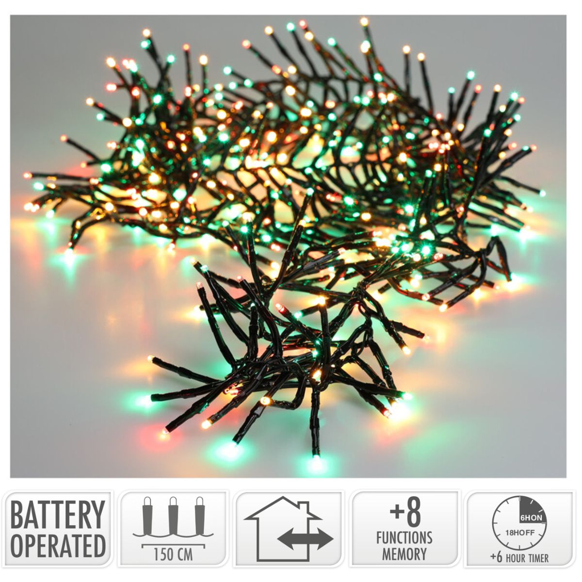 Clusterverlichting 192 led - 1.4m - three tone traditional - Batterij - Lichtfuncties - Geheugen - Timer Clusterverlichting 192 led - 1.4m - three tone traditional - Batterij - Lichtfuncties - Geheugen - Timer