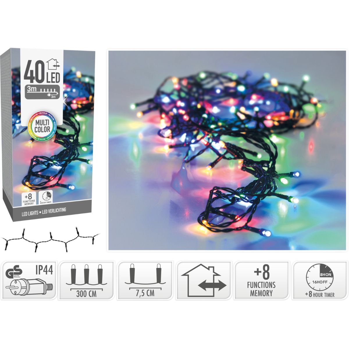 Kerstverlichting 40 led- 3m - multicolor - Timer - Lichtfuncties - Geheugen - Buiten Kerstverlichting 40 led- 3m - multicolor - Timer - Lichtfuncties - Geheugen - Buiten - Afbeelding 2