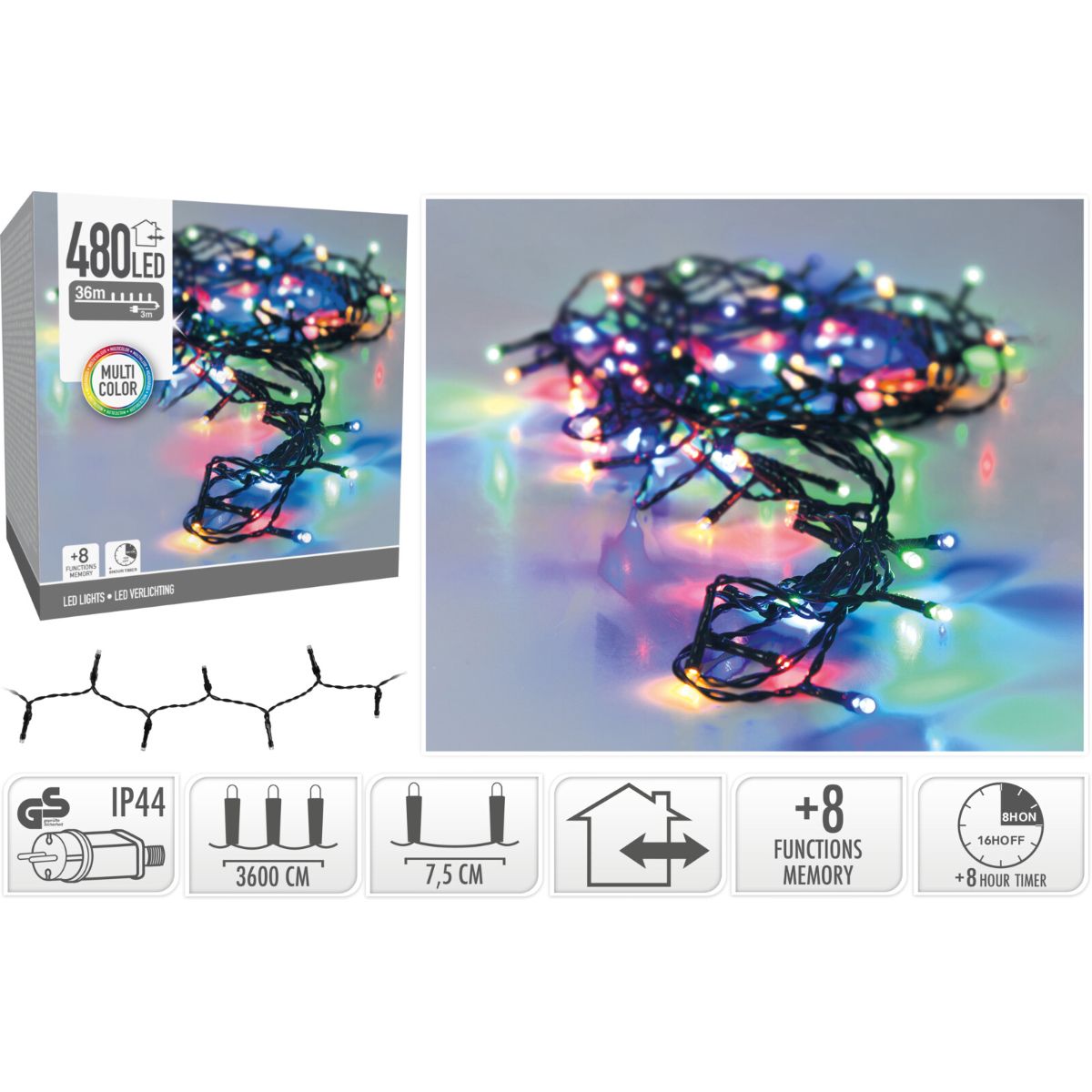 Kerstverlichting 480 led- 36m - multicolor - Timer - Lichtfuncties - Geheugen - Buiten Kerstverlichting 480 led- 36m - multicolor - Timer - Lichtfuncties - Geheugen - Buiten - Afbeelding 2