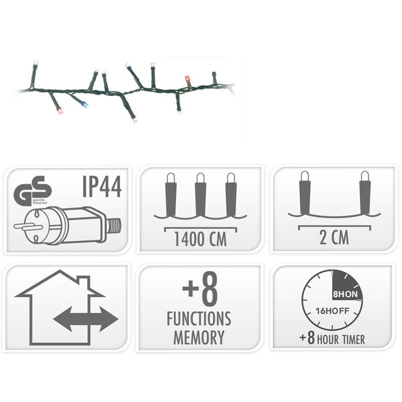 Microcluster - 700 led - 14m - multicolor - Timer - Lichtfuncties - Geheugen - Buiten Microcluster - 700 led - 14m - multicolor - Timer - Lichtfuncties - Geheugen - Buiten - Afbeelding 5