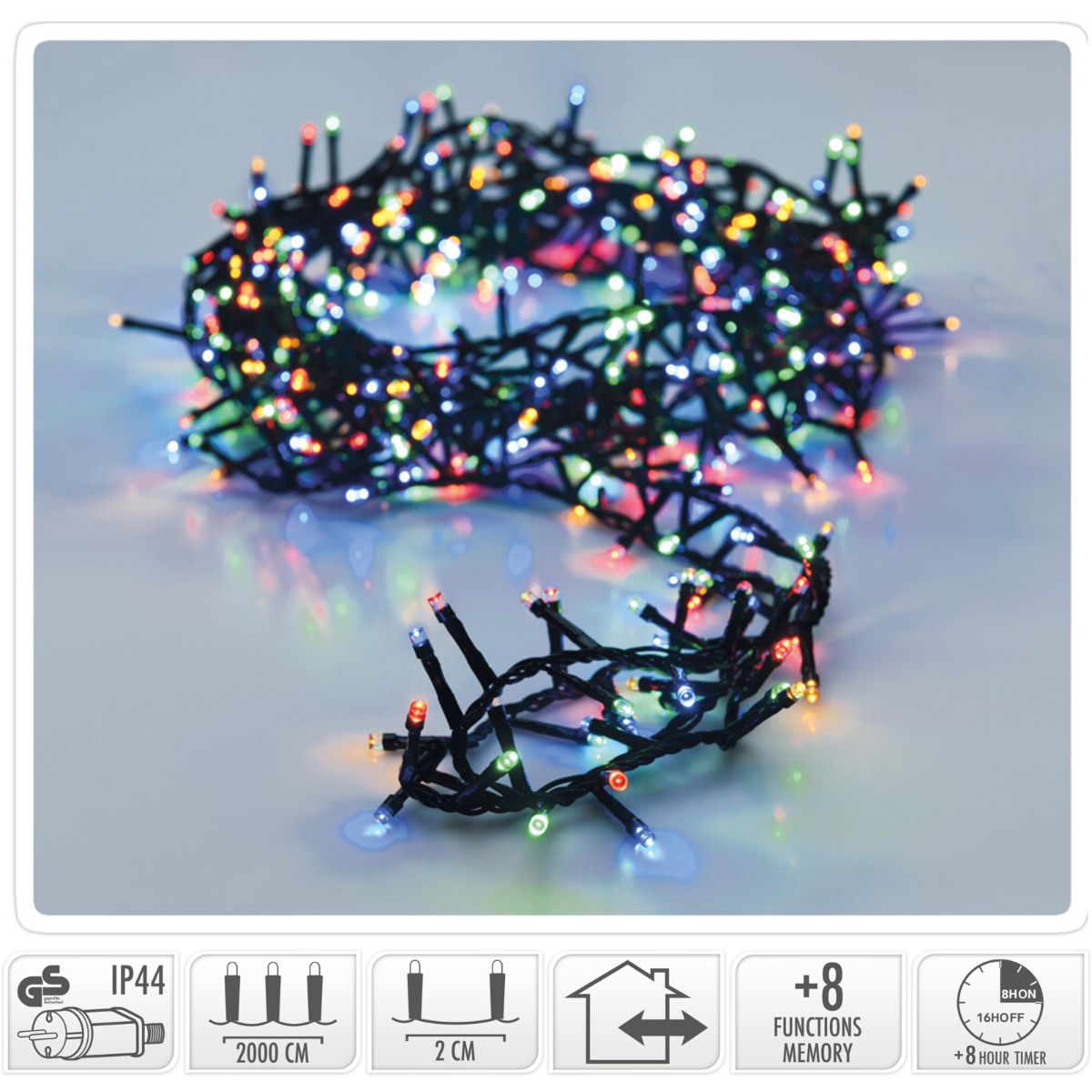Microcluster - 1000 led - 20m - multicolor - Timer - Lichtfuncties - Geheugen - Buiten Microcluster - 1000 led - 20m - multicolor - Timer - Lichtfuncties - Geheugen - Buiten