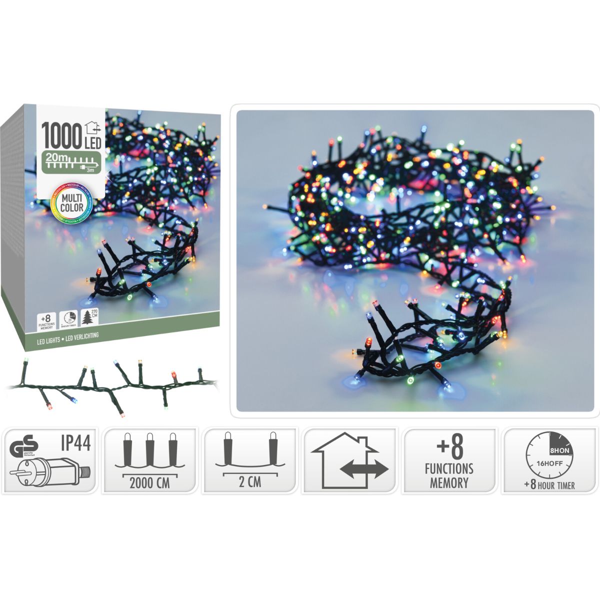 Microcluster - 1000 led - 20m - multicolor - Timer - Lichtfuncties - Geheugen - Buiten Microcluster - 1000 led - 20m - multicolor - Timer - Lichtfuncties - Geheugen - Buiten - Afbeelding 2