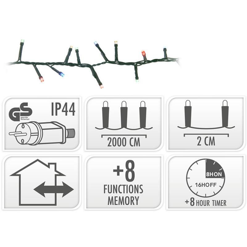Microcluster - 1000 led - 20m - multicolor - Timer - Lichtfuncties - Geheugen - Buiten Microcluster - 1000 led - 20m - multicolor - Timer - Lichtfuncties - Geheugen - Buiten - Afbeelding 5