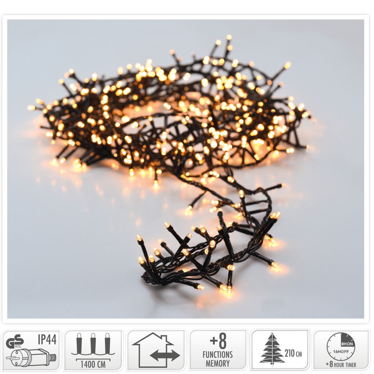 Microcluster - 700 led - 14m - extra warm wit - Timer - Lichtfuncties - Geheugen - Buiten Microcluster - 700 led - 14m - extra warm wit - Timer - Lichtfuncties - Geheugen - Buiten