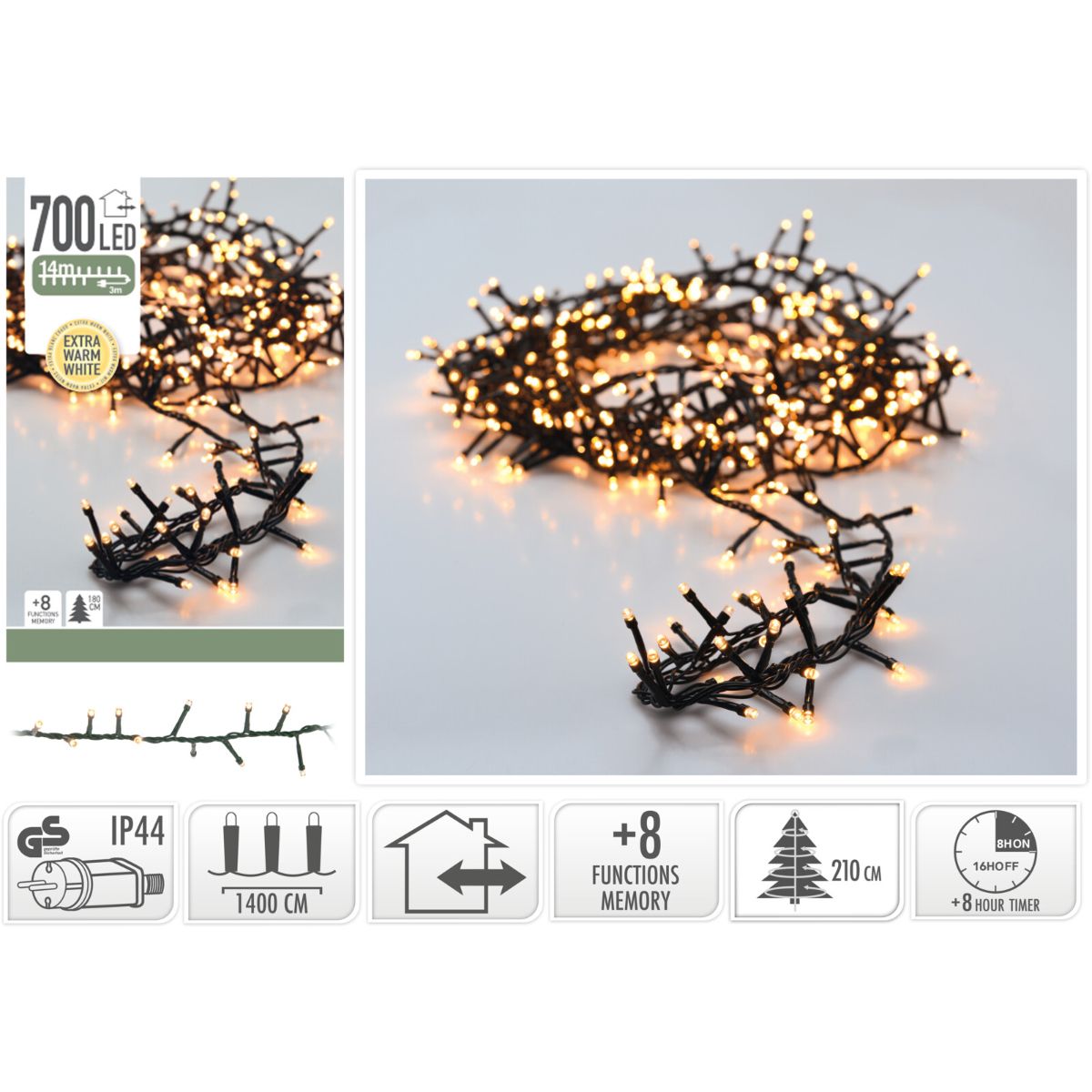 Microcluster - 700 led - 14m - extra warm wit - Timer - Lichtfuncties - Geheugen - Buiten Microcluster - 700 led - 14m - extra warm wit - Timer - Lichtfuncties - Geheugen - Buiten - Afbeelding 2