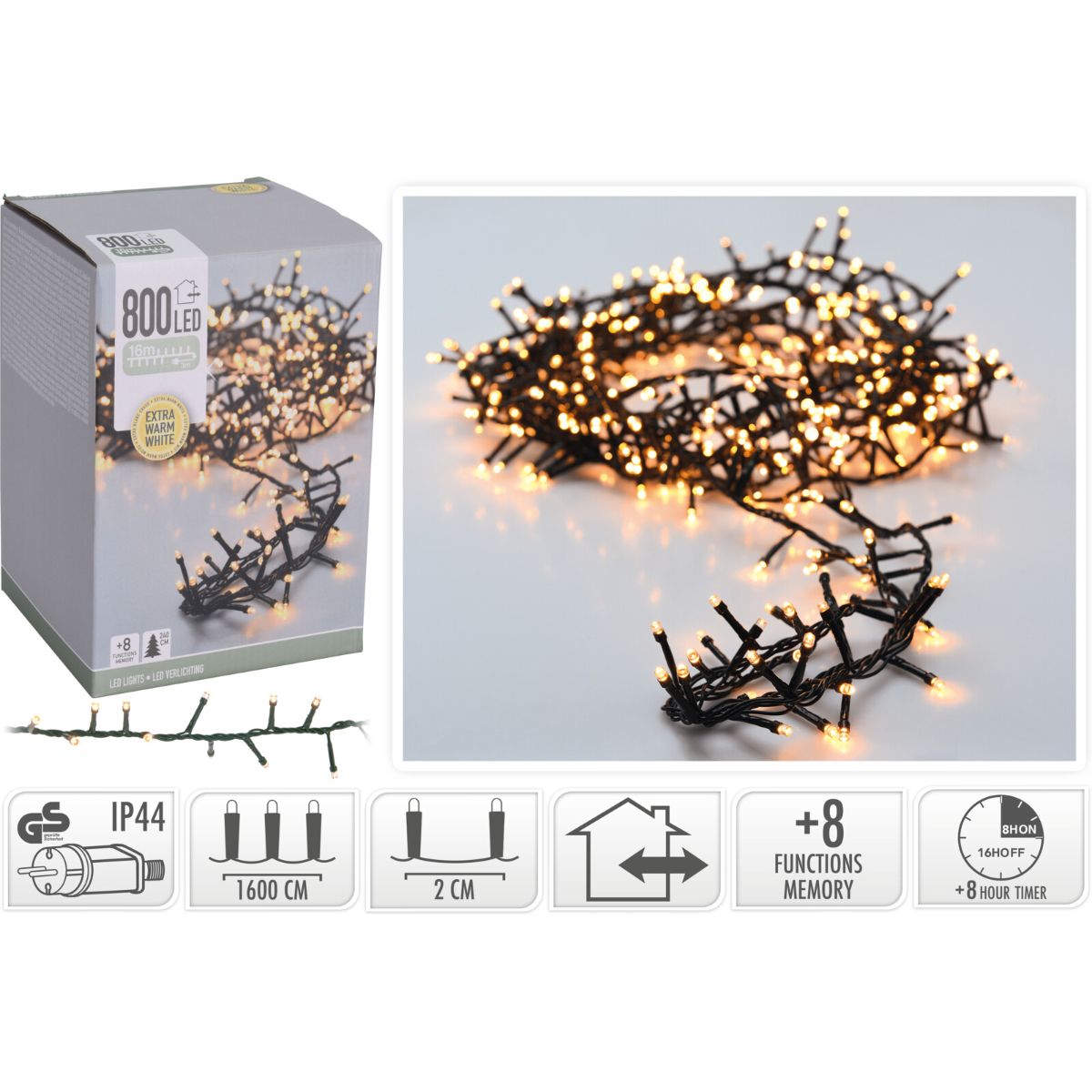 Microcluster - 800 led - 16m - extra warm wit - Timer - Lichtfuncties - Geheugen - Buiten Microcluster - 800 led - 16m - extra warm wit - Timer - Lichtfuncties - Geheugen - Buiten - Afbeelding 2