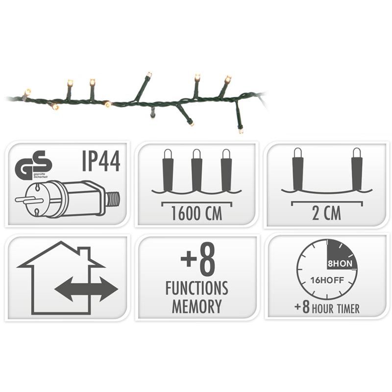 Microcluster - 800 led - 16m - extra warm wit - Timer - Lichtfuncties - Geheugen - Buiten Microcluster - 800 led - 16m - extra warm wit - Timer - Lichtfuncties - Geheugen - Buiten - Afbeelding 4