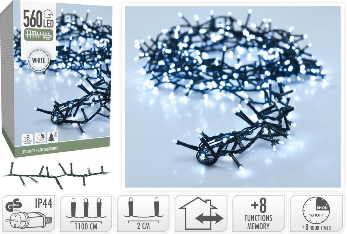 Microcluster - 560 led - 11m - Wit - Timer - Lichtfuncties - Geheugen - Buiten Microcluster - 560 led - 11m - Wit - Timer - Lichtfuncties - Geheugen - Buiten