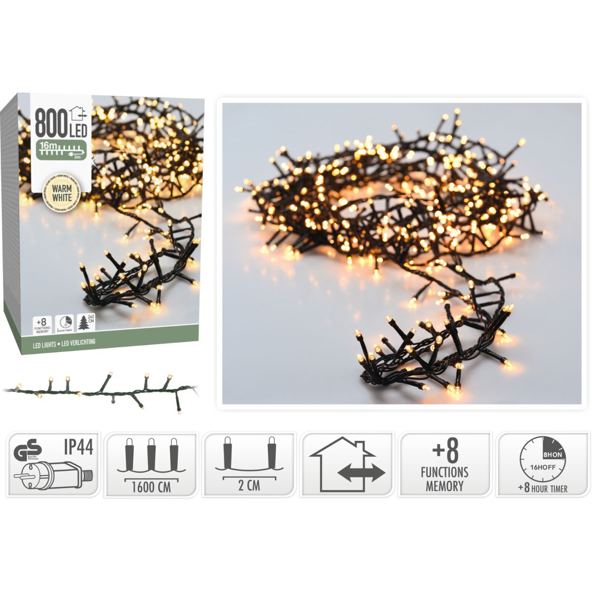 Microcluster - 800 led - 16m - warm wit - Timer - Lichtfuncties - Geheugen - Buiten Microcluster - 800 led - 16m - warm wit - Timer - Lichtfuncties - Geheugen - Buiten - Afbeelding 2
