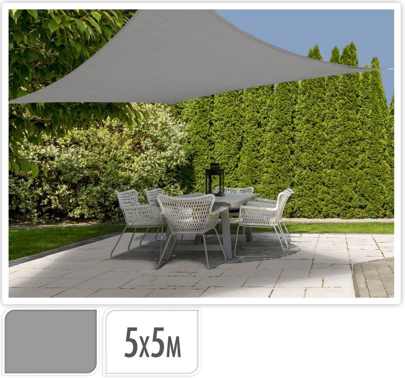 Schaduwdoek vierkant 5 x 5 meter - lichtgrijs Schaduwdoek vierkant 5 x 5 meter - lichtgrijs