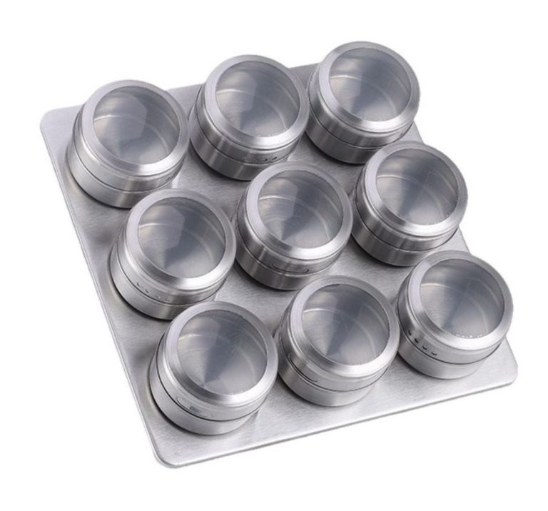 Kruidenrek Magnetisch - 9 RVS Kruidenpotjes