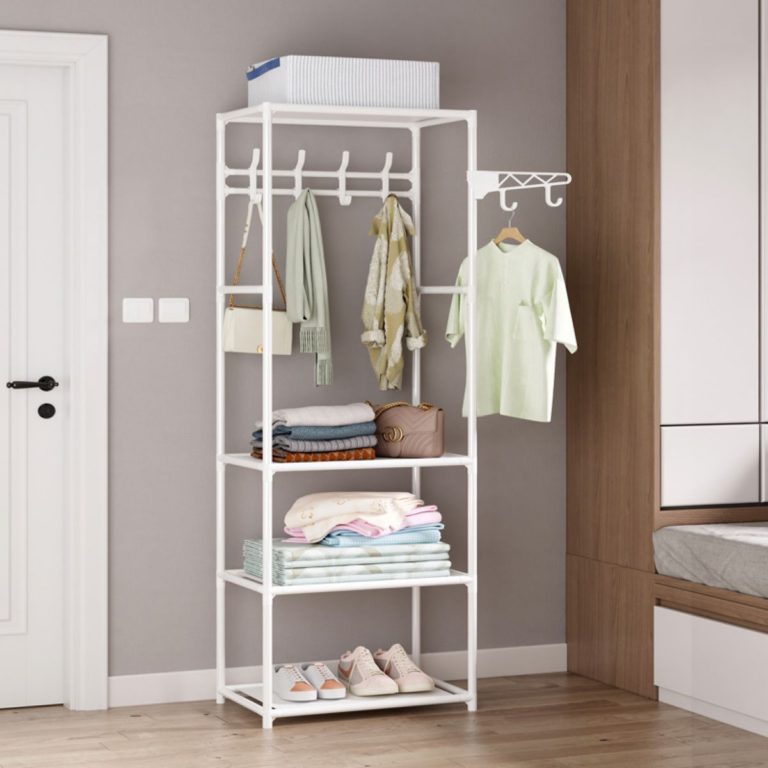 Kledingrek met 3 legplankjes - Wit - metaal - 55 x 36 x 170 cm