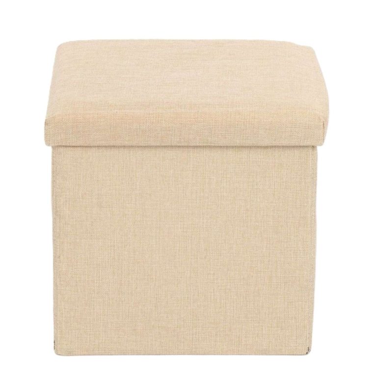 Ceruzo Poef - Beige - 38x38x38 cm - Opvouwbaar - Hocker met Opbergruimte
