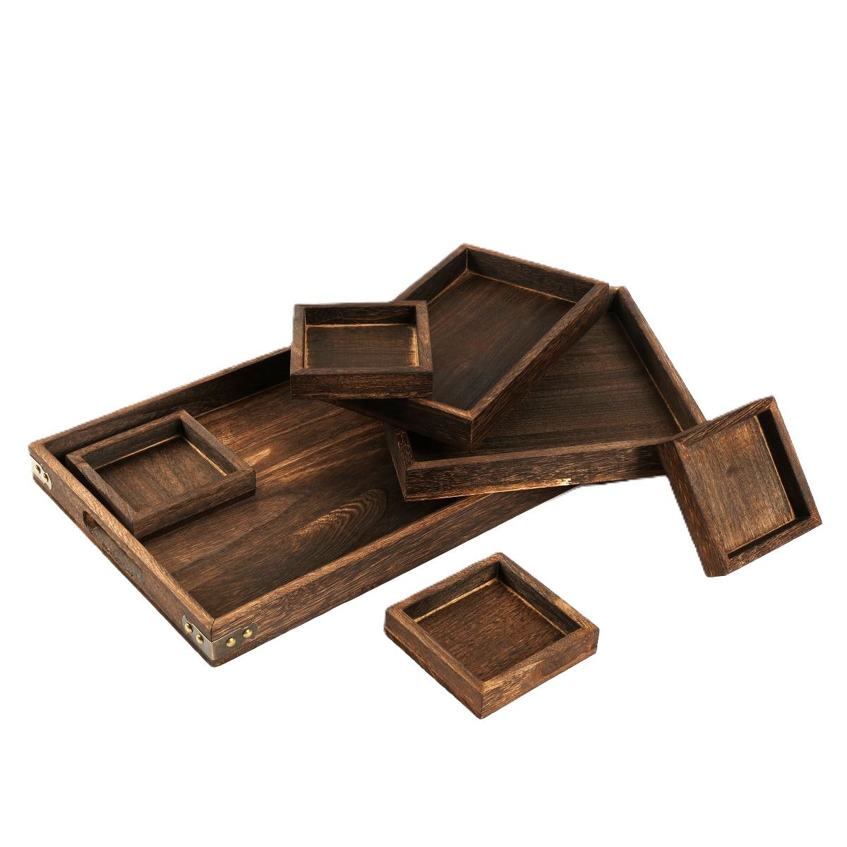 Ceruzo Dienbladen - set van 7 - Paulowniahout Ceruzo Dienbladen - set van 7 - Paulowniahout - Afbeelding 2