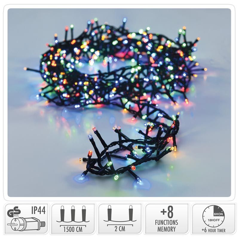 Micro Cluster met Haspel - 750 LED - 15 meter - met timer - multicolor Micro Cluster met Haspel - 750 LED - 15 meter - met timer - multicolor