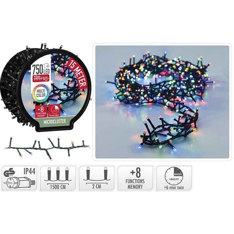 Micro Cluster met Haspel - 750 LED - 15 meter - met timer - multicolor Micro Cluster met Haspel - 750 LED - 15 meter - met timer - multicolor - Afbeelding 4