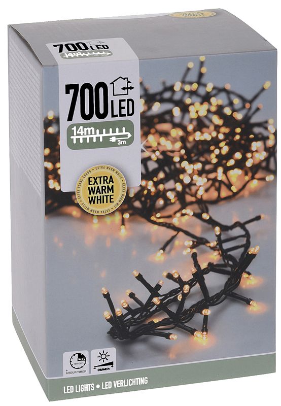 Micro Cluster 700 LED - 14m - met timer en dimmer - extra warm wit