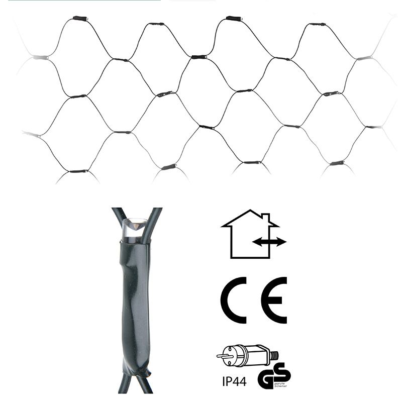 Netverlichting 160 LED's - 200x100 cm - warm wit - groen snoer Netverlichting 160 LED's - 200x100 cm - warm wit - groen snoer