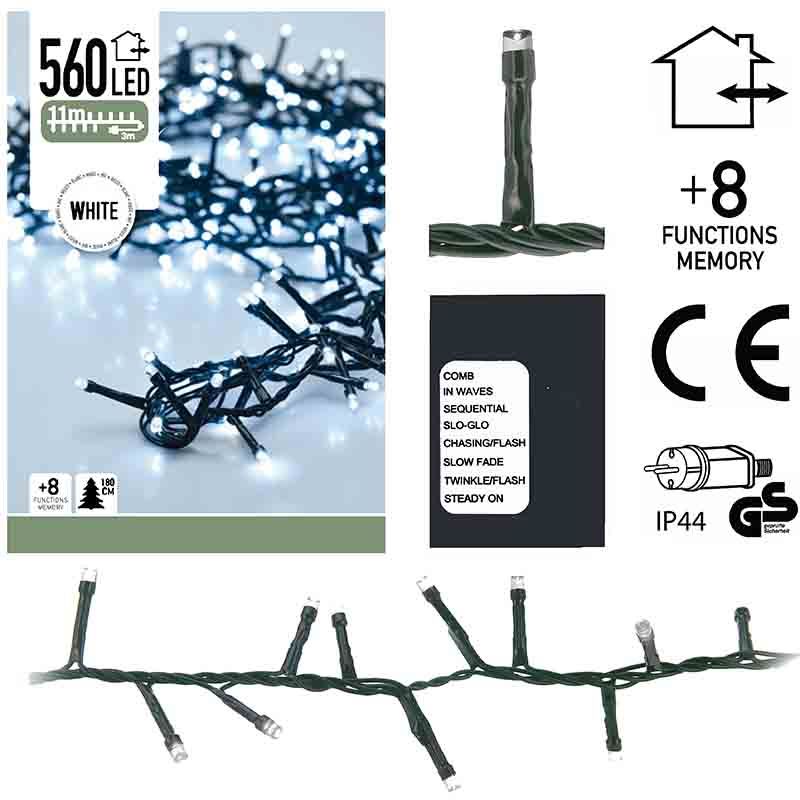 Micro Cluster 560 LED's - 11 meter - wit - 8 functies + geheugen Micro Cluster 560 LED's - 11 meter - wit - 8 functies + geheugen - Afbeelding 2
