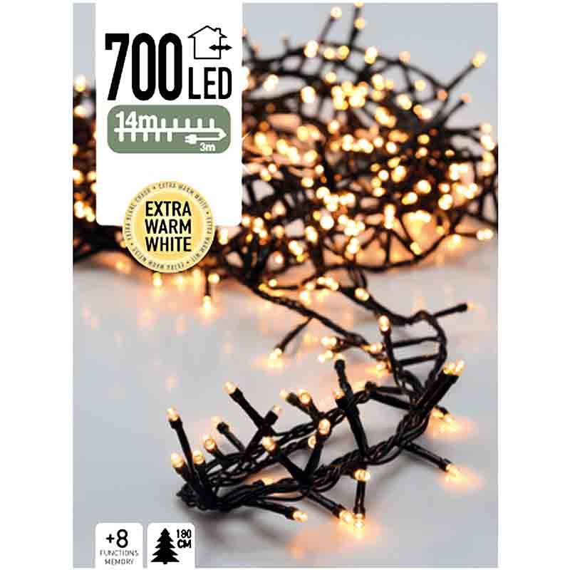 Micro Cluster 700 LED's - 14 meter - extra warm wit - 8 functies + geheugen Micro Cluster 700 LED's - 14 meter - extra warm wit - 8 functies + geheugen