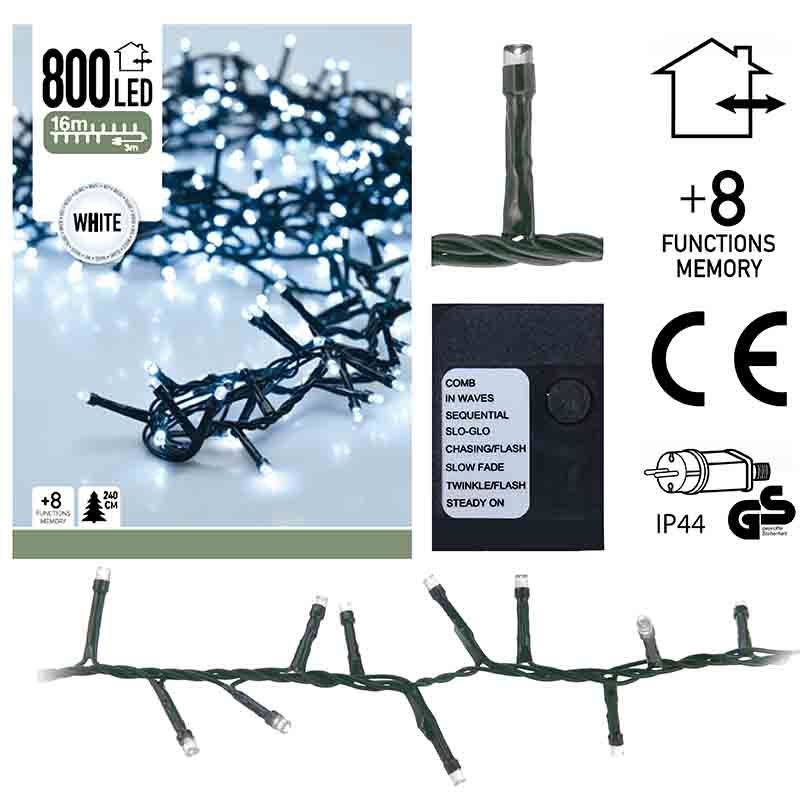 Micro Cluster 800 LED's - 16 meter - wit - 8 functies + geheugen Micro Cluster 800 LED's - 16 meter - wit - 8 functies + geheugen - Afbeelding 2