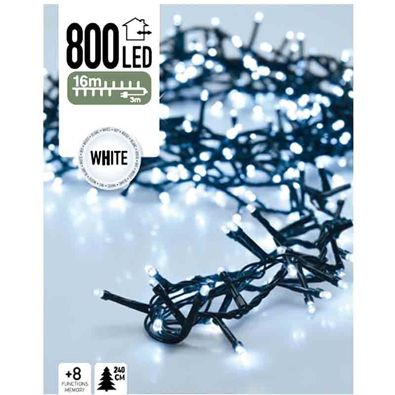 Micro Cluster 800 LED's - 16 meter - wit - 8 functies + geheugen Micro Cluster 800 LED's - 16 meter - wit - 8 functies + geheugen