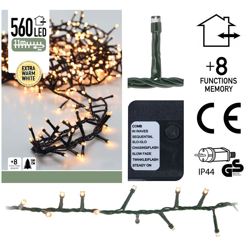 Micro Cluster 560 LED's - 11 meter - extra warm wit - 8 functies + geheugen Micro Cluster 560 LED's - 11 meter - extra warm wit - 8 functies + geheugen - Afbeelding 2
