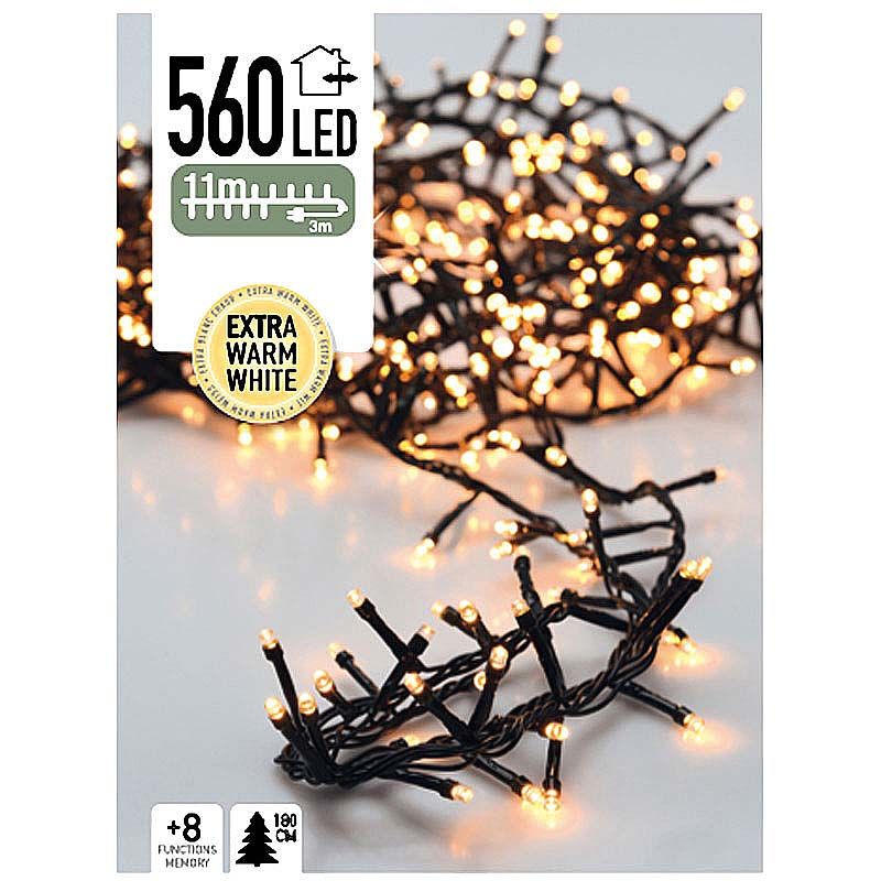 Micro Cluster 560 LED's - 11 meter - extra warm wit - 8 functies + geheugen Micro Cluster 560 LED's - 11 meter - extra warm wit - 8 functies + geheugen