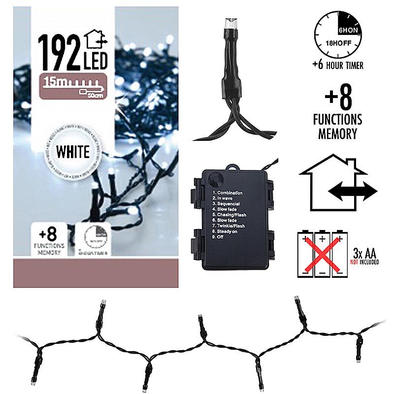 LED-verlichting 192 LED's - wit - op batterij LED-verlichting 192 LED's - wit - op batterij - Afbeelding 2